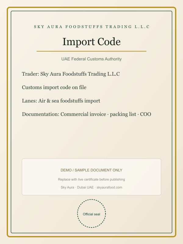 Demo — UAE Customs Import Code