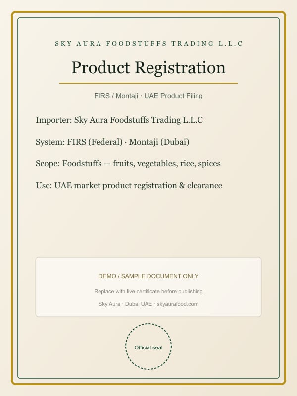 Demo — Product Registration FIRS / Montaji