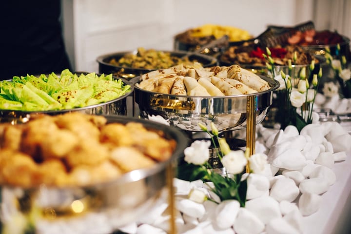 Catering trays and banquet service setup
